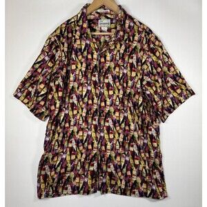Reyn Spooner Hawaiian Shirt Mens XL Black Wine Bottle Print Tailored in‎ Hawaii